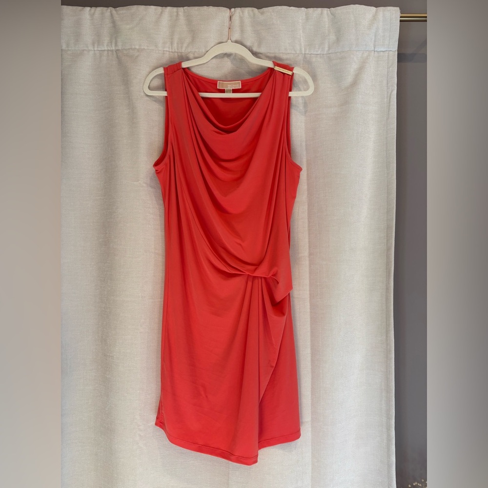 Coral flattering Michael Kors cocktail dress spring weddings